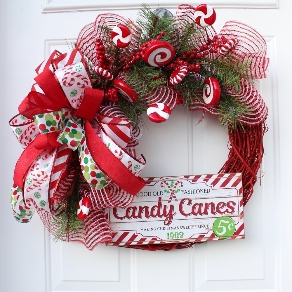 Candy Cane Christmas Wreath for Front Door